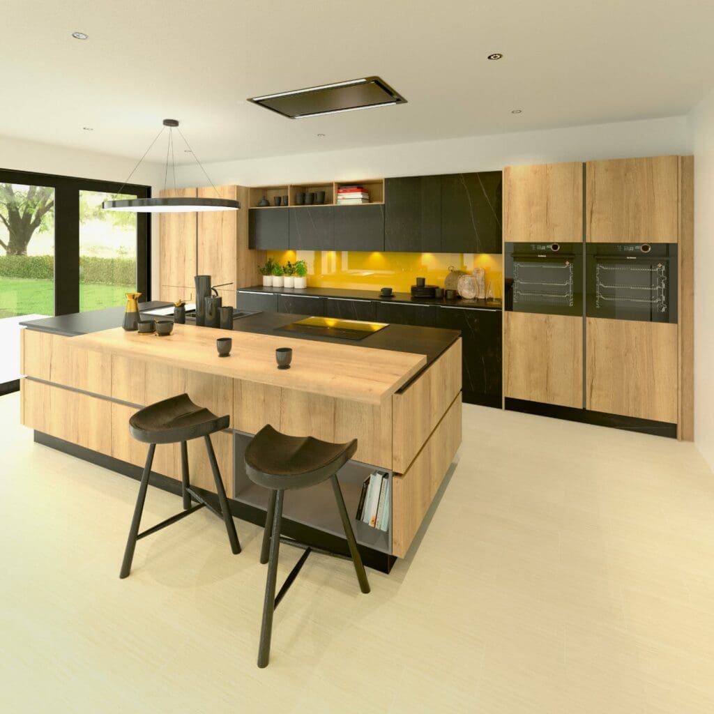 Alku Wooden Handleless Open Plan Kitchen With Island | My Kitchen Specialist