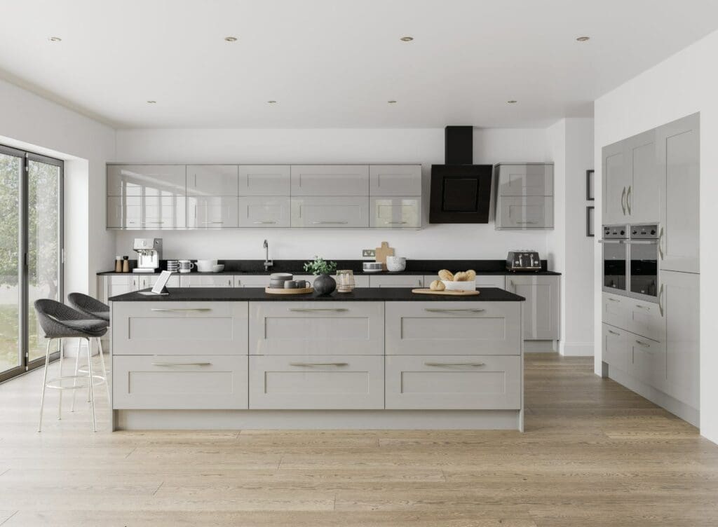 Jjo Colonial Grey Gloss Shaker Kitchen With Island 2 | My Kitchen Specialist