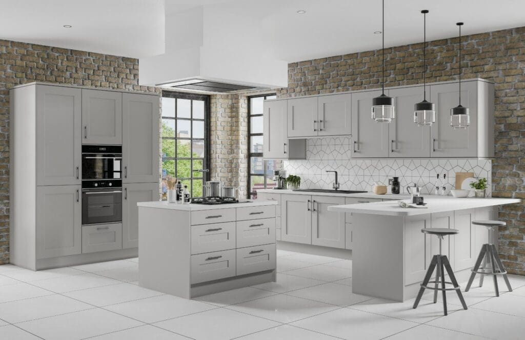 Jjo Colonial Grey Shaker Open Plan U Shaped Kitchen With Island 1 | My Kitchen Specialist