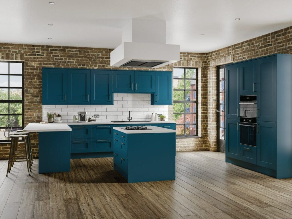 Jjo Colonial Teal Shaker Kitchen With Island | My Kitchen Specialist