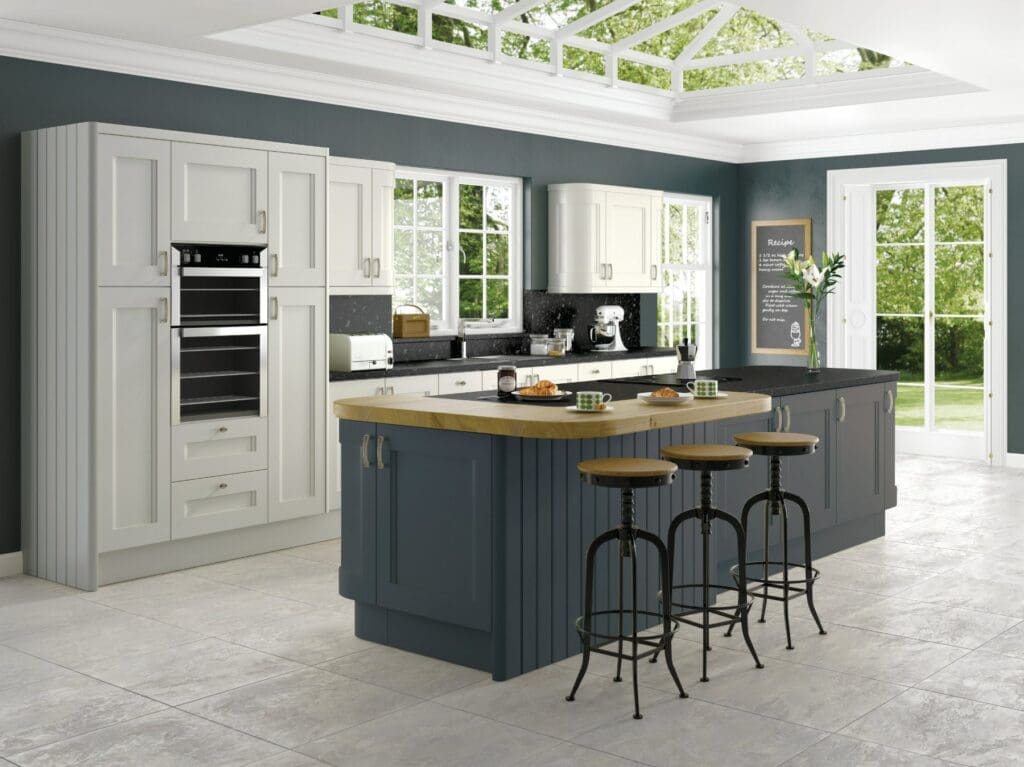 Jjo Colonial White Navy Shaker Kitchen With Island 1 | My Kitchen Specialist