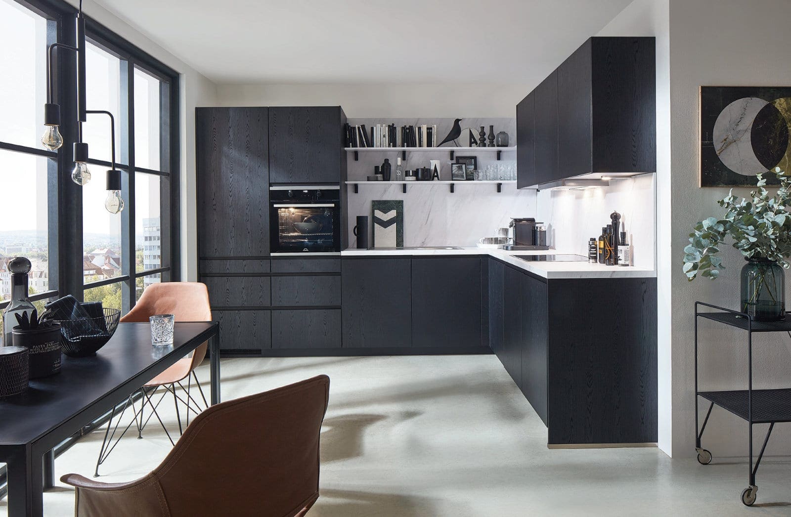 Nobilia Dark Wood L Shaped Handleless Kitchen 2021 | My Kitchen Specialist