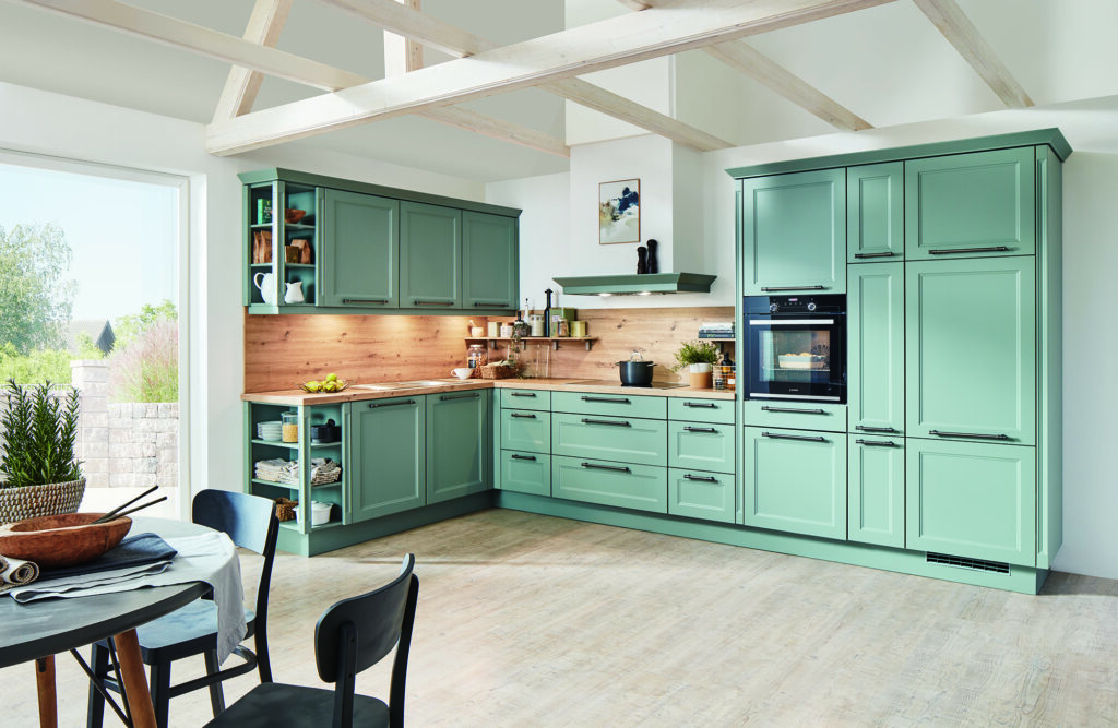 Nobilia Matt Green Wood Shaker L Shaped Open Plan Kitchen 2021 | My Kitchen Specialist