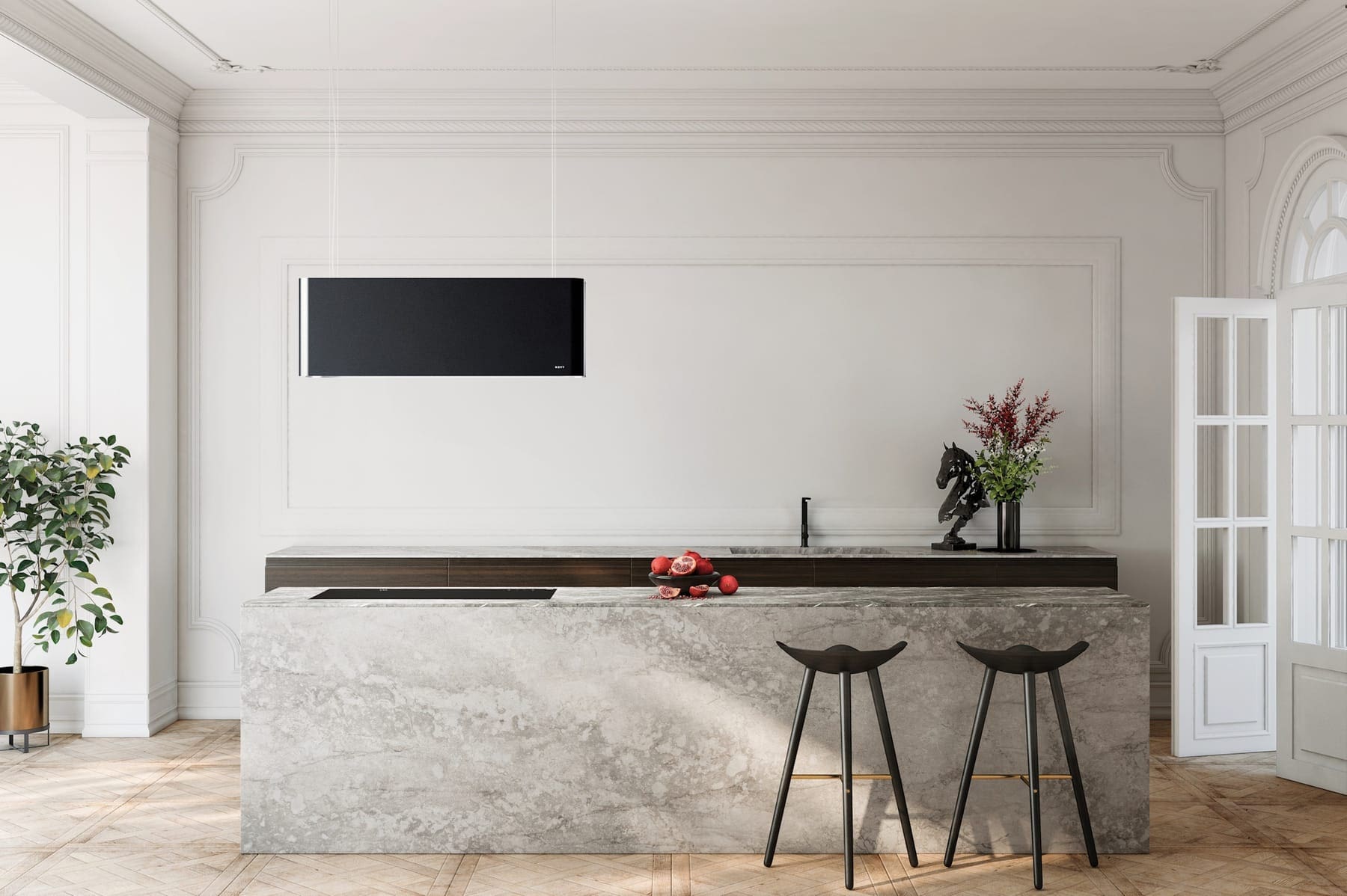 Multi-Generational Kitchen Design - Novy Mood Steel 108Cm Recirculation Island Hood 7555 Lifestyle 2 | My Kitchen Specialist