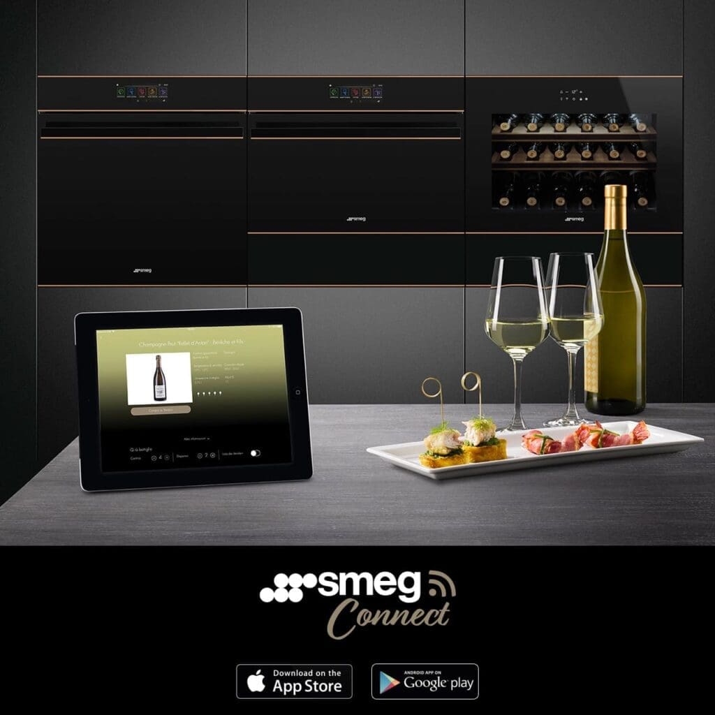 Smeg Connect Wifi Controlled Dolce Stil Novo Copper Trim 60Cm Oven 45 Cm Compact Microwave Oven And Wine Chiller Www.staffordshirekitchens.com | My Kitchen Specialist