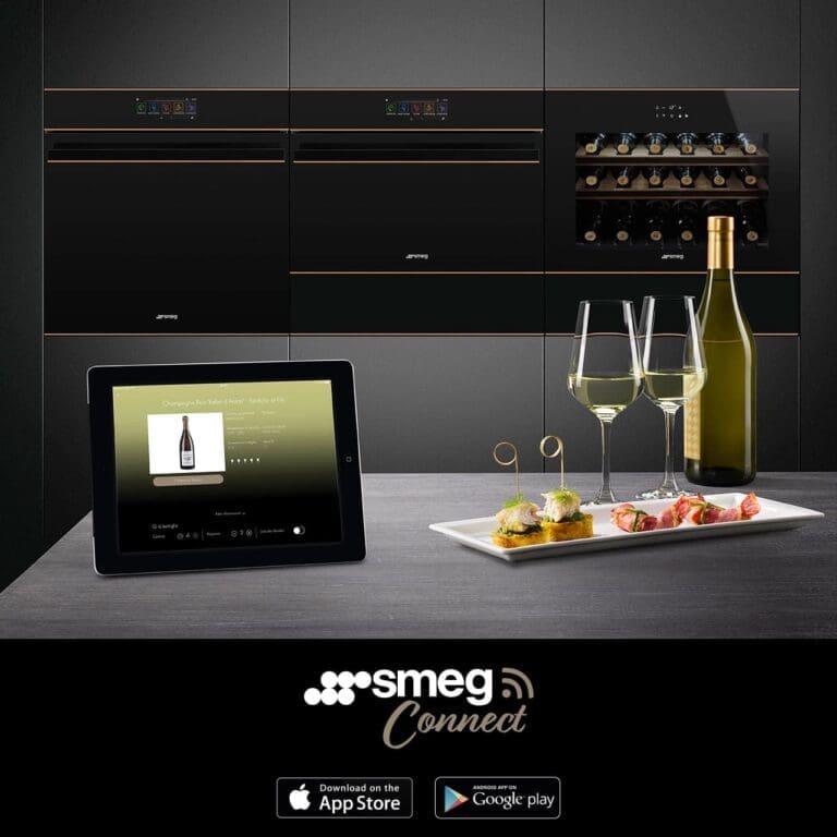 Smeg Connect Wifi Controlled Dolce Stil Novo Copper Trim 60Cm Oven 45 Cm Compact Microwave Oven And Wine Chiller Www.staffordshirekitchens.com | My Kitchen Specialist
