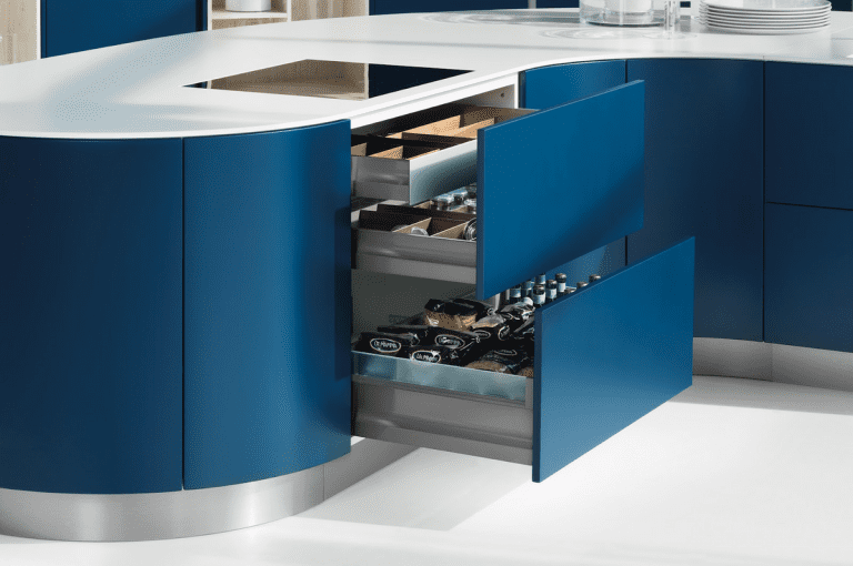 Curved Midnight Blue Matt Satin Lacquer Kitchen Units | My Kitchen Specialist