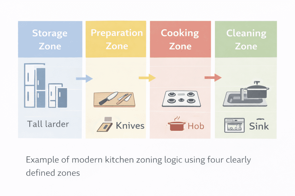 diagram of modern kitchen zoning in kitchen planning | My Kitchen Specialist