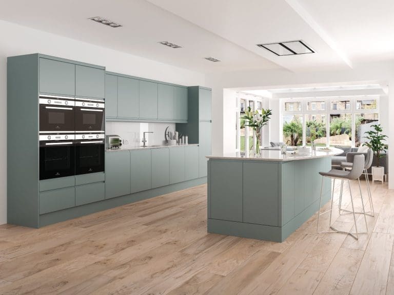 Jjo Colonial Blue Matt Handleless Kitchen With Island 1 | My Kitchen Specialist