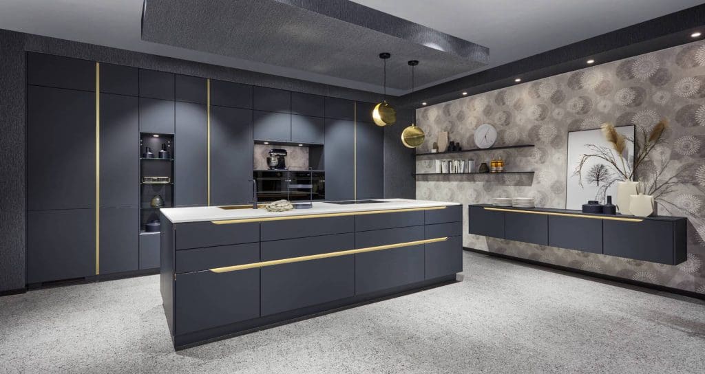 A navy blue kitchen colour scheme adding depth and sophistication, ideal for modern and open-plan UK homes - My Kitchen Specialists
